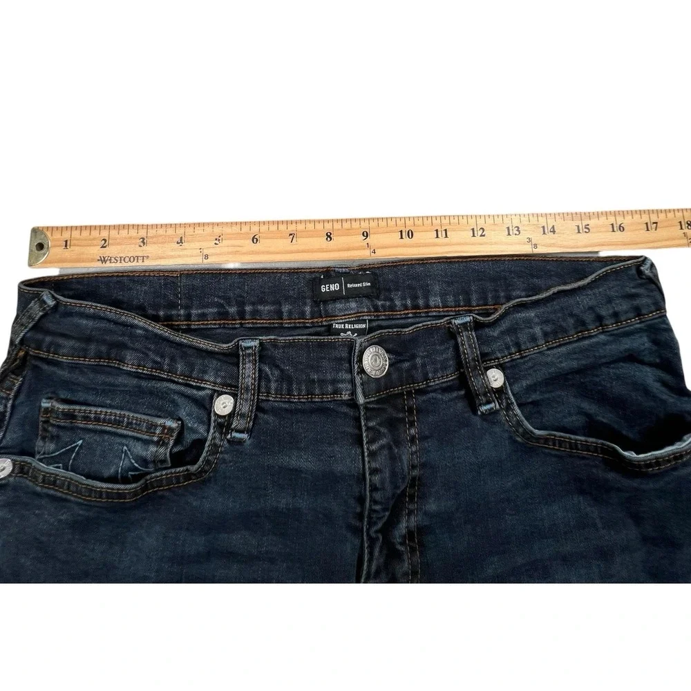True Religion Mens 34X32 Geno Relaxed Slim Dark Wash Denim‎ Jeans